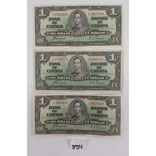 LOT OF 3 - 1937 CDN $1 BANKNOTES