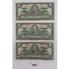 LOT OF 3 - 1937 CDN $1 BANKNOTES