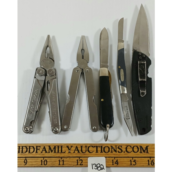 LOT OF 5 - FOLDING KNIVES & UTILITY TOOLS - INCL BUCK 303 WORK-MAN, ETC