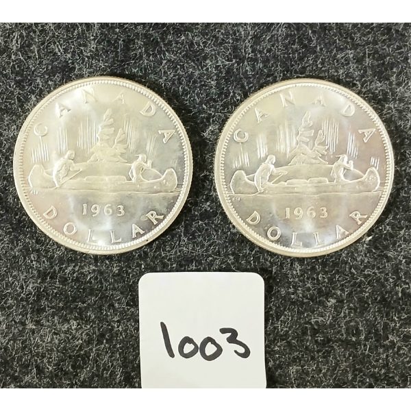 LOT OF 2 - 1963 CDN SILVER DOLLARS - VOYAGEUR 