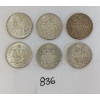 Image 1 : LOT OF 6 - 1961 - '64 CDN 50 CENT SILVER COINS