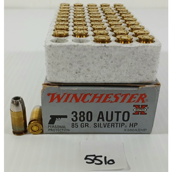 AMMO: 50X WINCHESTER .380 AUTO - 85GR - SILVERTIP HP