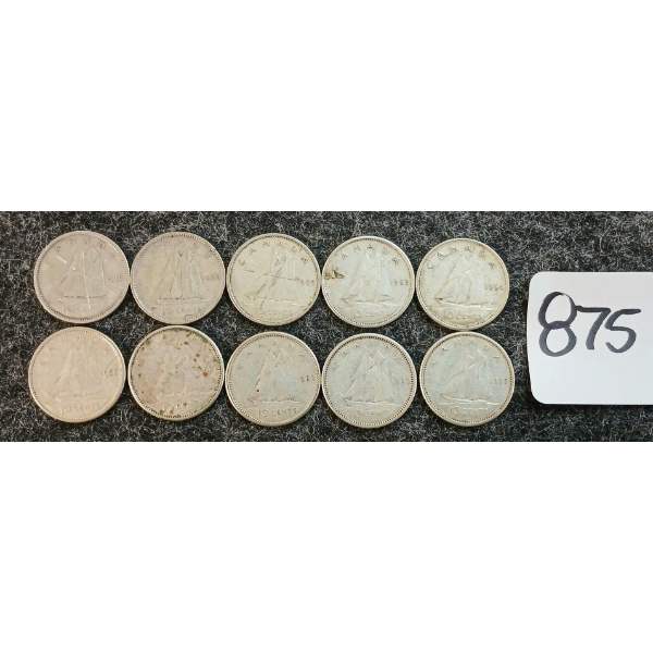 LOT OF 10 - 1940-1965 CDN 10 CENT COINS