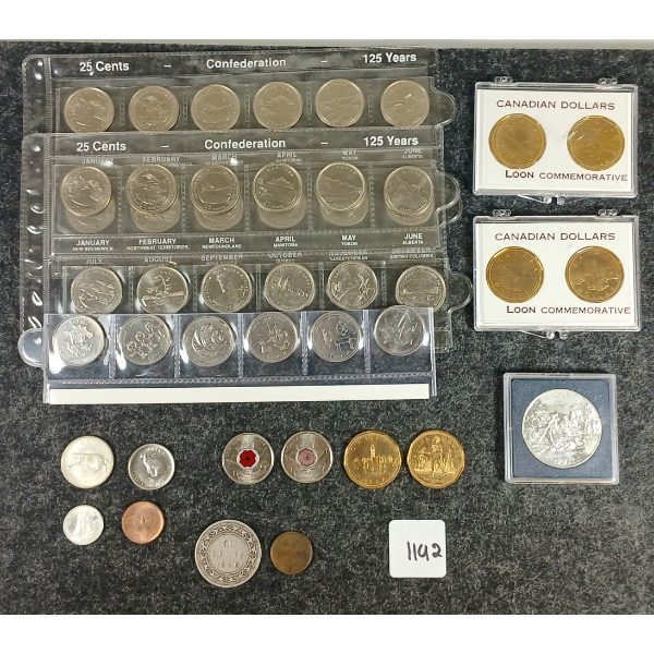 QTY OF MISC CDN COINS - INCL 1896 SILVER 50 CENT, 1967 25 CENT, 10 CENT, ETC