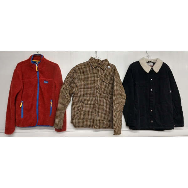 LOT OF 3 - MEN'S PENFIELD & POLER STUFF JACKETS - FT BRUNSWICK FLEECE, BLACK DENIM & MOON TWEED