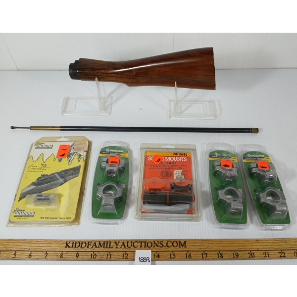 LOT OF 7 - BUTT STOCK, WILLIAMS PEEP SIGHT, MILLET SEE-THRU SCOPE MOUNTS, ETC