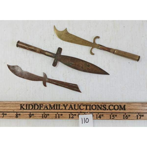 LOT OF 3 - WWI BRASS TRENCHART LETTER OPENERS