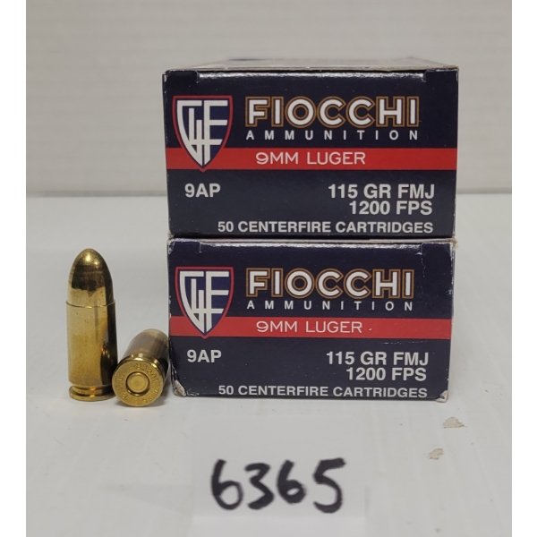 AMMO: 100X FIOCCHI 9 MM LUGER 115 GR. 