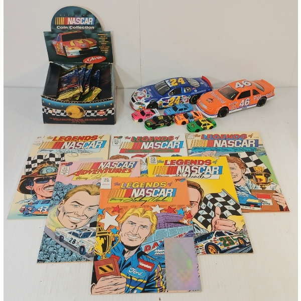 JOB LOT - NASCAR COMIC BOOKS, COLLECTIBLE COINS, DIECAST & PLASTIC MODELS