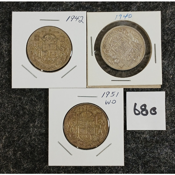 LOT OF 3 - 1940-1951 50 CENT SILVER COINS