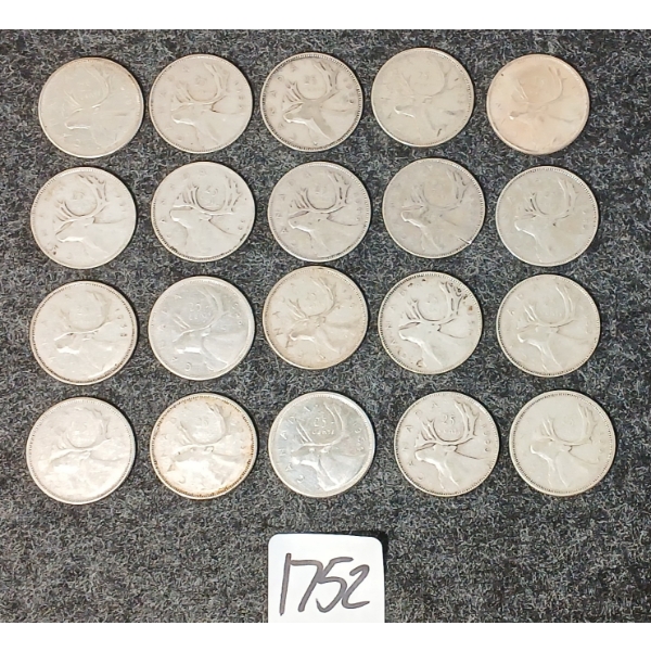 LOT OF 20 - 1946-1968 CDN 25 CENT COINS