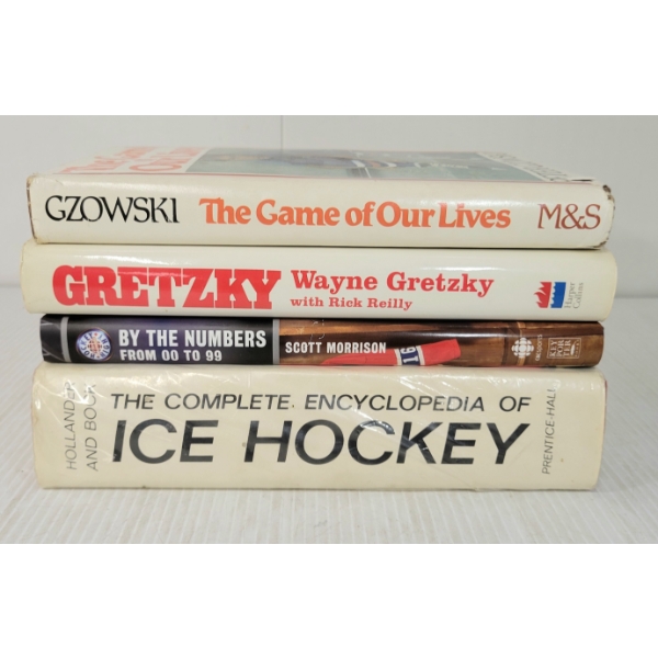 LOT OF 4 - HOCKEY BOOKS - "THE GAME OF OUR LIVES", "BY THE NUMBERS 00-99", "GRETZKY", ETC