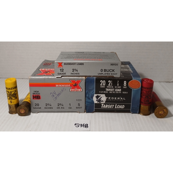 AMMO: 48X FEDERAL & WINCHESTER 20GA - 2 1/2 & 2 3/4IN - #5 & 8 SHOT - 5X WIN 12GA - 2 3/4IN - BUCK