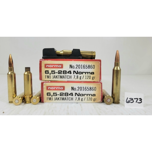 AMMO / BRASS: 30X NORMA 6.5-284 NORMA - 120GR - FMJ JAKTMATCH LIVE - 20X BRASS