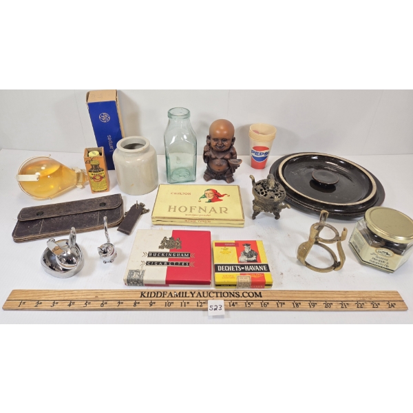JOB LOT - VINTAGE COLLECTIBLES - INCL GLASS FIRE EXTINGUISHER GRENADE, HOPPES SOLVENT ETC.