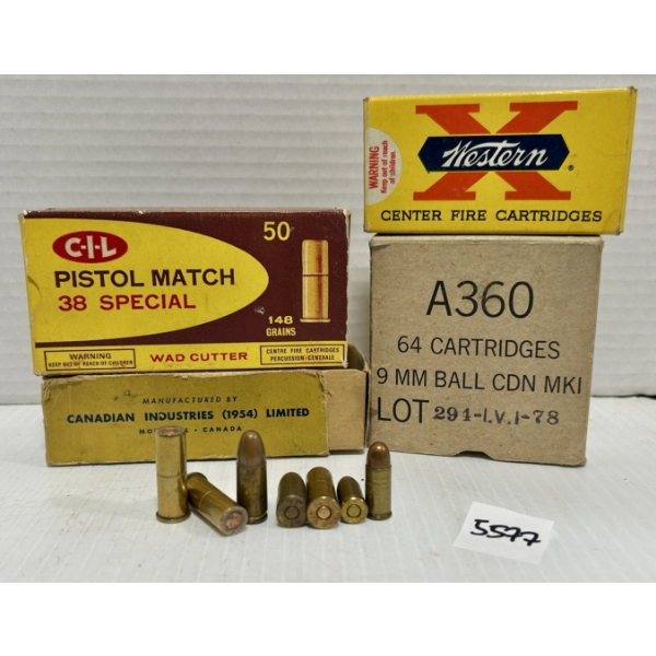 AMMO/BRASS: APPROX 40X LIVE MIXED .32 ACP & 9MM & .38 SPL & APPROX 25X BRASS