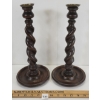 Image 2 : PAIR OF OAK BARLEY TWIST CANDLESTICK HOLDERS