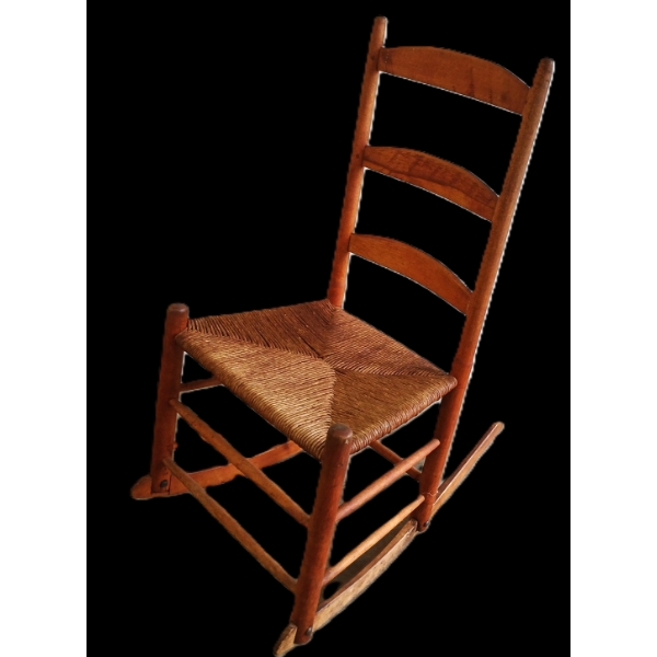 AMERICAN COUNTRY LADDER BACK ROCKING CHAIR - CIRCA LATE 19TH - EARLY 20TH CENTURY