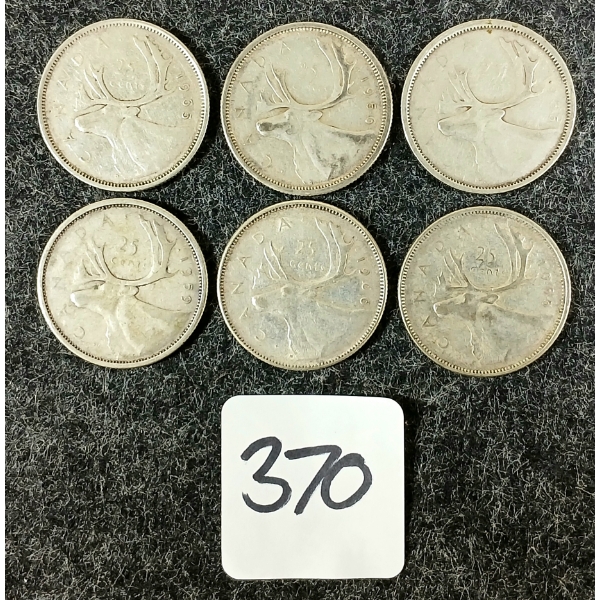 LOT OF 6 - 1955-1966 CDN 25 CENT COINS