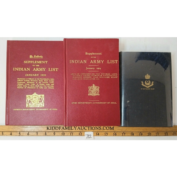LOT OF 3 - "INDIAN ARMY LIST JAN. 1939", "INDIAN ARMY LIST JAN. 1924" & "4TH BATTALION (D.C.O.)"