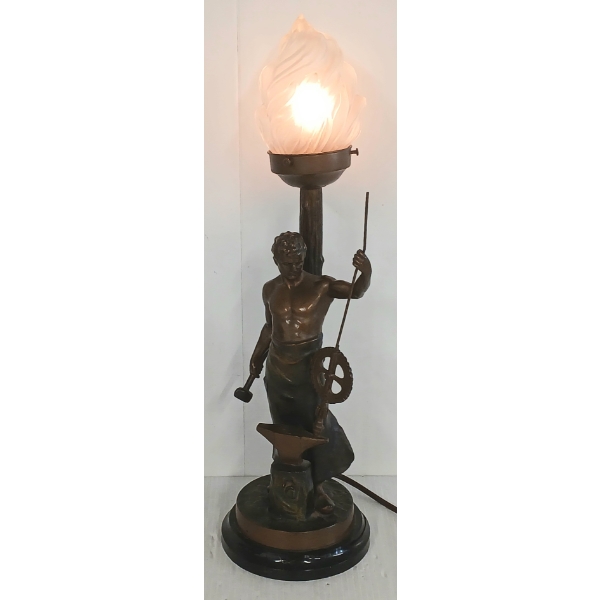 SPELTER BRONZE ART NOUVEAU VULCAN LAMP