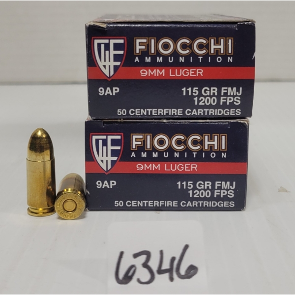 AMMO: 100X FIOCCHI 9MM LUGER - 115 GR. FMJ