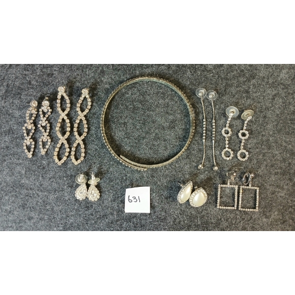 LOT OF 9 - RHINESTONE EARRINGS & HEADBAND(?)