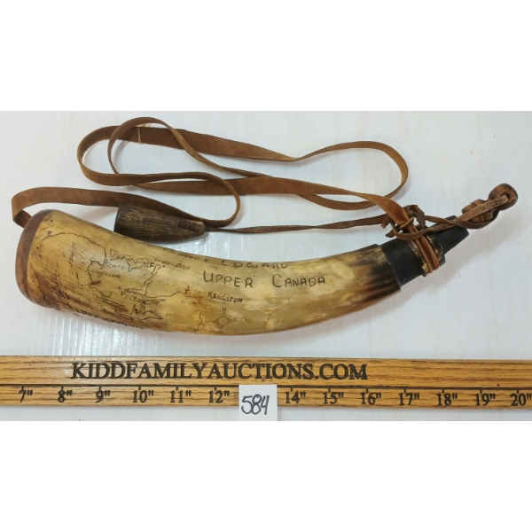 POWDER HORN W/ UPPER CANADA MAP CARVING