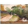 Image 2 : CATTLE FARMER IN LANDSCAPE BY UNKNOWN ARTIST - FRAMED OIL ON CANVAS