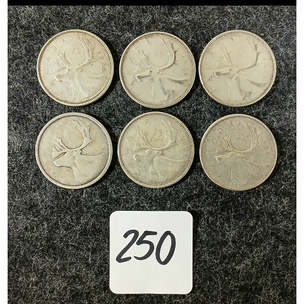 LOT OF 6 - 1955-1965 CDN 25 CENT COINS