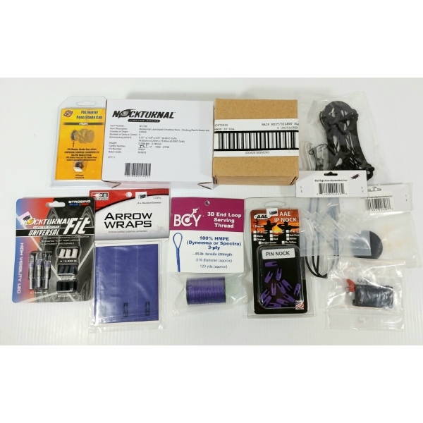 LOT OF 12 - ARCHERY - FIRECAT BOWSTRING, LIGHTED NOCKS, PXL HUNTER PEEP SHADE CAP, ETC