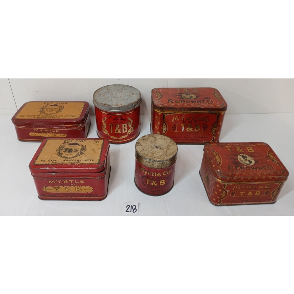 LOT OF 6 - T & B TOBACCO TINS 