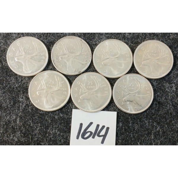 LOT OF 7 - 1968 CDN 25 CENT SILVER COINS