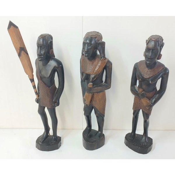 LOT OF 3 - AFRICAN HAND-CARVED EBONY TRIBAL FIGURES