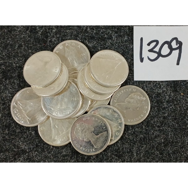 LOT OF 15 - 1965 CDN SILVER DIMES