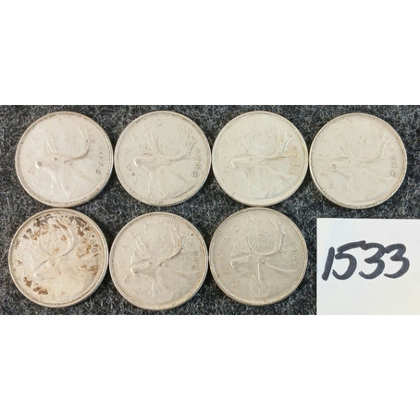 LOT OF 7 - 1968 CDN 25 CENT SILVER COINS