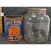 Image 3 : LOT OF 3 - BEE HIVE CORN SYRUP TIN - BLUE RIBBON COFFEE JAR - ROWNTREE'S CLEAR GUMS TIN