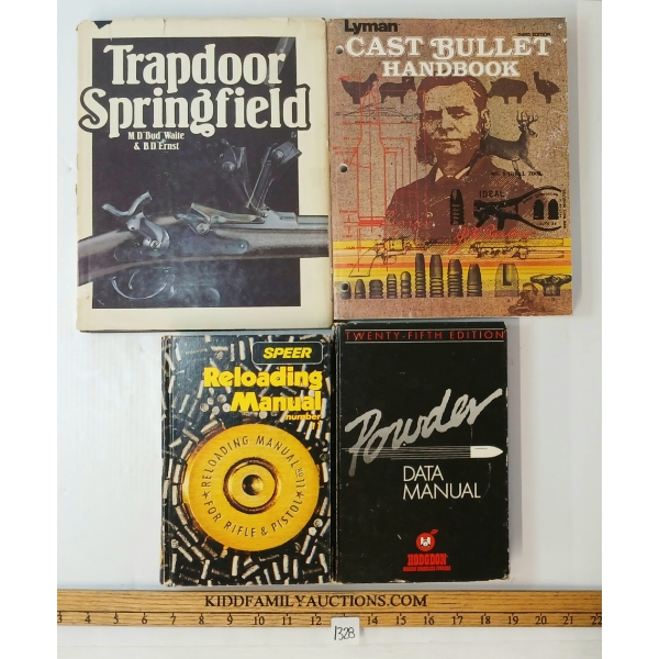 LOT OF 4 - "SPEER RELOADING MANUAL", "HODGDON DATA MANUAL", "TRAPDOOR SPRINGFIELD", ETC