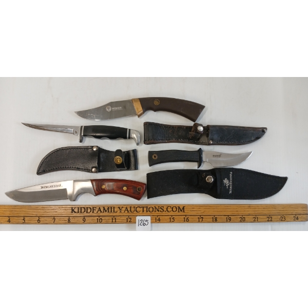 LOT OF 4 - FIXED BLADE KNIVES W/ SHEATHS - INCL WINCHESTER, RUKO & BOKER