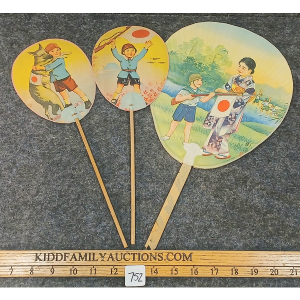 LOT OF 3 - WWII JAPANESE UCHIWA FANS