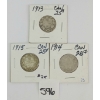 Image 1 : LOT OF 3 - 1913-1915 CDN 25 CENT SILVER COINS