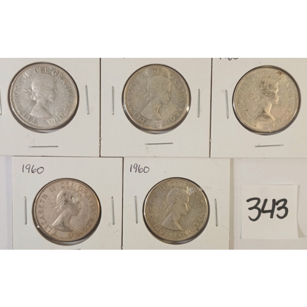 LOT OF 5 - 1960 CDN SILVER HALF DOLLARS