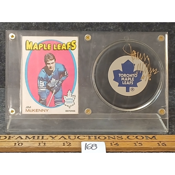 1970-1971 OPC NHL MAPLE LEAFS JIM MCKENNY HOCKEY CARD & PUCK - AUTOGRAOHED