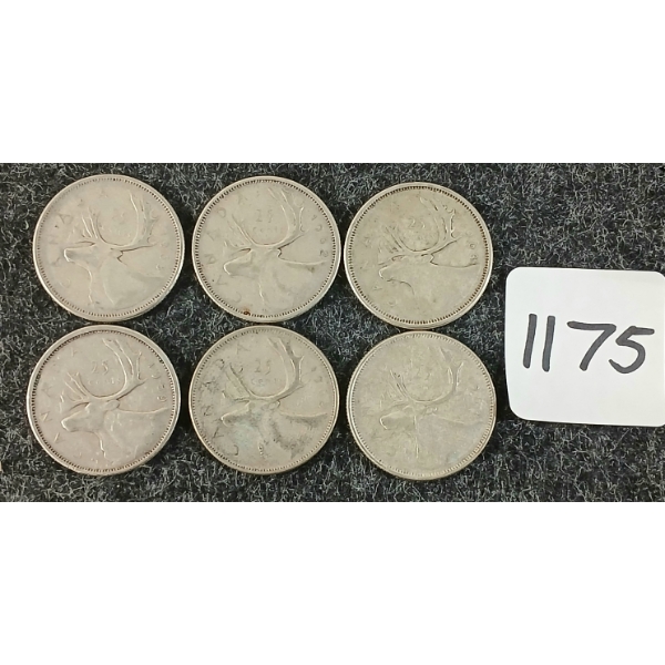 LOT OF 6 - 1959-1964 CDN 25 CENT COINS