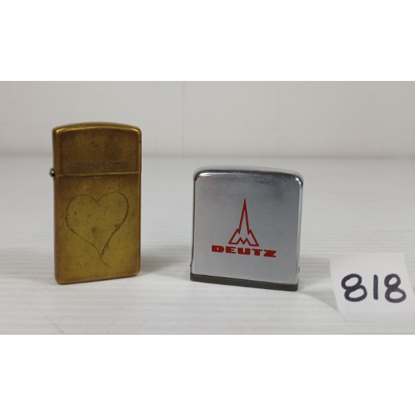 LOT OF 2 - ZIPPO BRASS LIGHTER & DEUTZ PROMO MEASURING TAPE