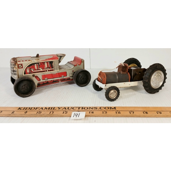 LOT OF 2 - MARX TIN WIND-UP TRACTOR & UNMARKED BATTERY-OP TRACTOR