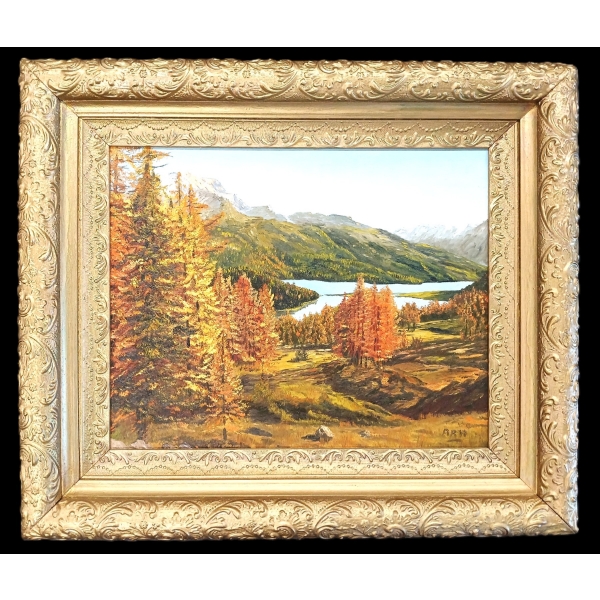 FALL MOUNTAIN SCENE BY ARTT - FRAMED OIL ON BOARD