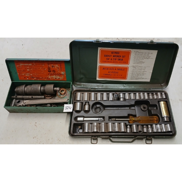 LOT OF 2 - 1/4" & 3/8" DRIVE SOCKET WRENCH SET & C&H FAUCET RESEATER