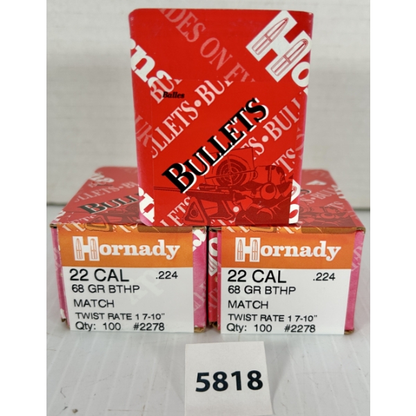 BULLETS: 300X HORNADY .22 CAL - 68 GR BTHP