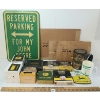 Image 1 : JOB LOT - JOHN DEERE SST PARKING SIGN, PARTS, MUG, OILER, BLUE LACQUER, ETC